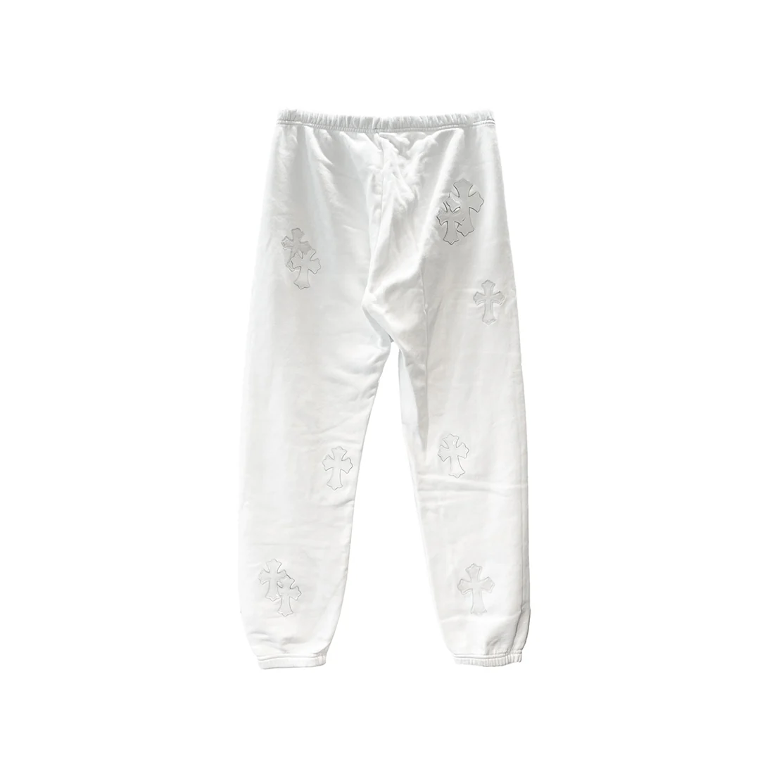 Chrome Hearts White Leather Cross Sweatpants - B