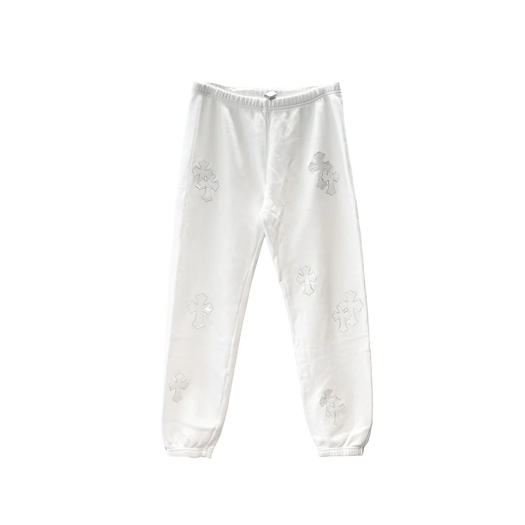 Chrome Hearts White Leather Cross Sweatpants - F