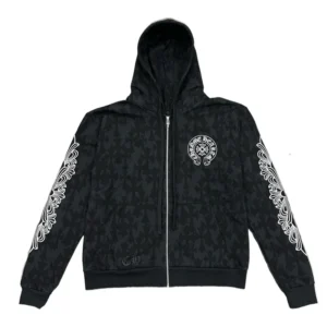 Chrome Hearts Cemetery Cross All Over Print Logo Zip Up Hoodie - F